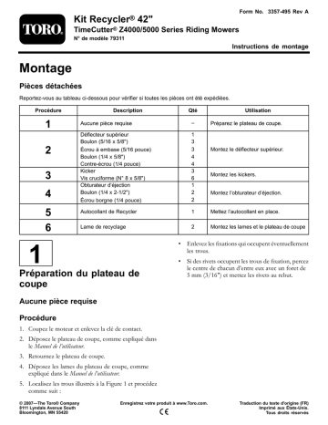 Guide d'installation | Toro 42in Recycler Kit, TimeCutter Z4000/5000 Series Riding Mower Attachment Manuel utilisateur | Fixfr