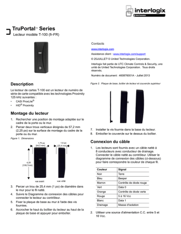 Interlogix TruPortal T-100 Model Reader  (French) Guide d'installation | Fixfr