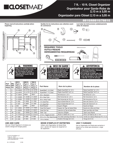 ClosetMaid 7 Ft.-10 Ft. Shelftrack Organizer Guide d'installation | Fixfr