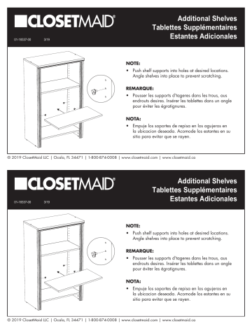 ClosetMaid Narrow Extra Shelf Guide d'installation | Fixfr