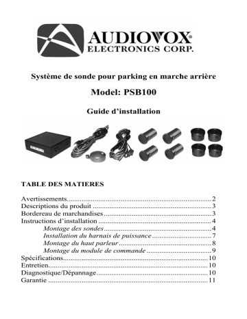 Installation manuel | Audiovox PSB100 Guide d'installation | Fixfr