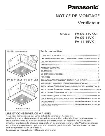 Installation manuel | Panasonic FV-11-15VK1 Guide d'installation | Fixfr