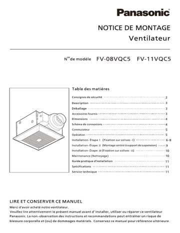 Installation manuel | Panasonic FV-11VQC5 Guide d'installation | Fixfr