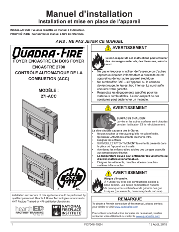 Installation manuel | Quadrafire 2700i Wood Insert Guide d'installation | Fixfr