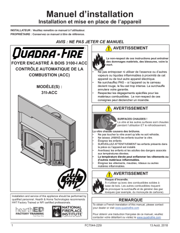 Installation manuel | Quadrafire 3100i Wood Insert Guide d'installation | Fixfr