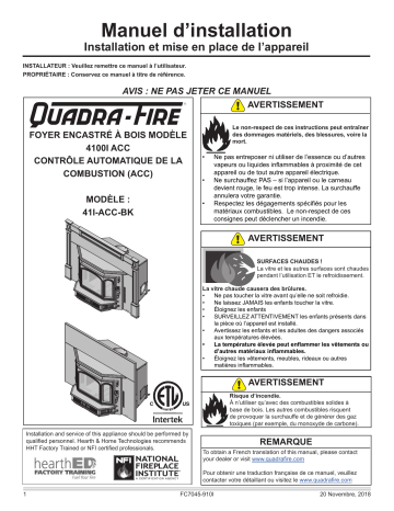 Installation manuel | Quadrafire 4100i Wood Insert Guide d'installation | Fixfr