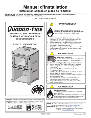 Installation manuel | Quadrafire Discovery II Wood Stove Guide d'installation | Fixfr