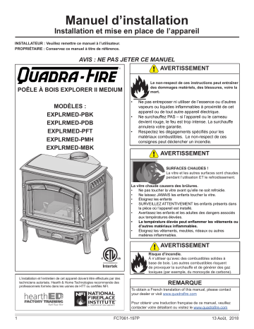 Installation manuel | Quadrafire Explorer II Wood Stove Guide d'installation | Fixfr