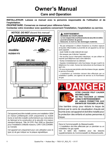 Installation manuel | Quadrafire Hudson Bay Gas Stove Guide d'installation | Fixfr