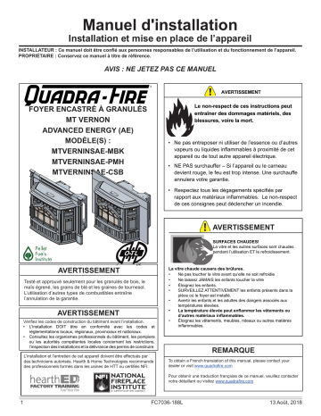 Installation manuel | Quadrafire Mt. Vernon AE Pellet Insert Guide d'installation | Fixfr