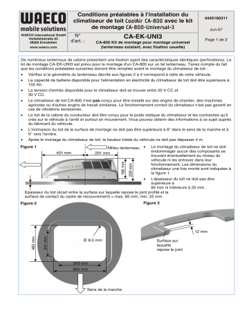 Installation manuel | Waeco CoolAir CA-EK-UNI3 CA-800 mounting kit Guide d'installation | Fixfr