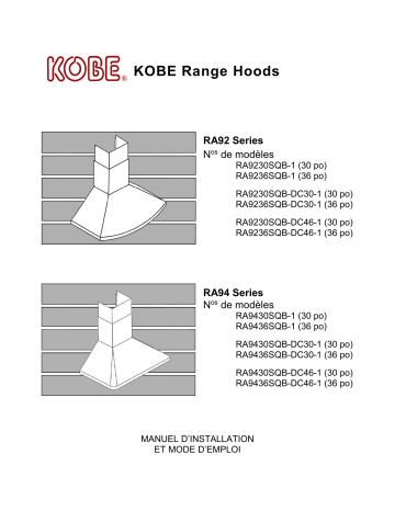 RA92 SQB-1 | Installation manuel | Kobe RA94 SQB-1 Guide d'installation | Fixfr