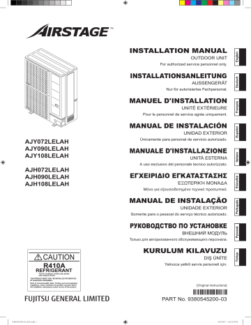 AJY108LELAH | AJH072LELAH | AJY072LELAH | AJH108LELAH | AJH090LELAH | Installation manuel | Fujitsu AJY090LELAH Guide d'installation | Fixfr