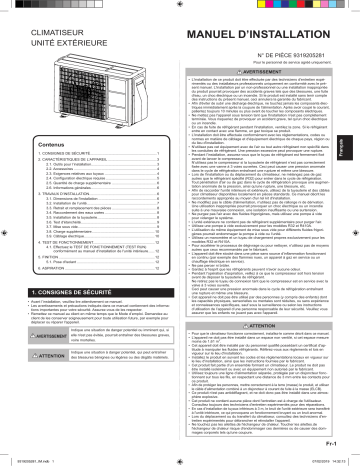 ROG14KBTA2 | AOYG18KBTA2 | ROG18KBTA2 | AOHG14KBTA2 | AOYG14KBTA2 | Installation manuel | Fujitsu AOHG18KBTA2 Guide d'installation | Fixfr