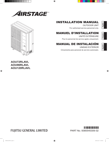 AOU120RLAVL | AOU96RLAVL | Installation manuel | Fujitsu AOU72RLAVL Guide d'installation | Fixfr