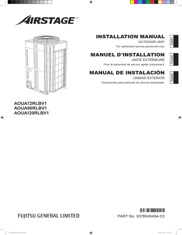 AOUA96RLBV1 | AOUA72RLBV1 | Installation manuel | Fujitsu AOUA120RLBV1 Guide d'installation | Fixfr