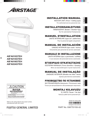 ABYA014GTEH | ABYA018GTEH | ABYA024GTEH | ABHA012GTEH | ABHA014GTEH | ABHA018GTEH | ABHA024GTEH | Installation manuel | Fujitsu ABYA012GTEH Guide d'installation | Fixfr