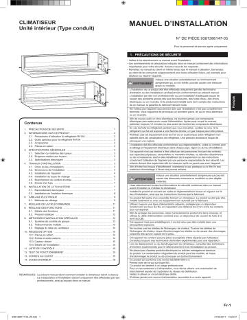 ARYG90LHTA | RDG90LHTA | ARYG72LHTA | RDG72LHTA | ARHG90LHTA | Installation manuel | Fujitsu ARHG72LHTA Guide d'installation | Fixfr