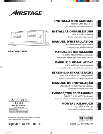 Installation manuel | Fujitsu ARXC036GTEH Guide d'installation | Fixfr