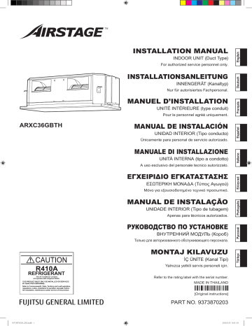 Installation manuel | Fujitsu ARXC36GBTH Guide d'installation | Fixfr