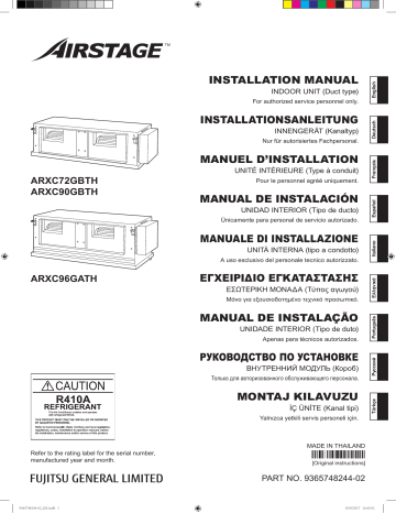 ARXC90GBTH | ARXC96GATH | Installation manuel | Fujitsu ARXC72GBTH Guide d'installation | Fixfr