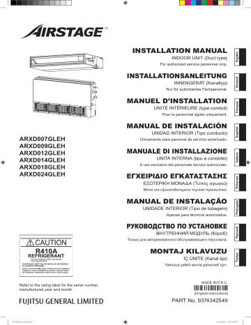 ARXD014GLEH | ARXD007GLEH | ARXD024GLEH | ARXD012GLEH | ARXD009GLEH | Installation manuel | Fujitsu ARXD018GLEH Guide d'installation | Fixfr