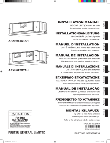 ARXH054GTAH | Installation manuel | Fujitsu ARXH072GTAH Guide d'installation | Fixfr