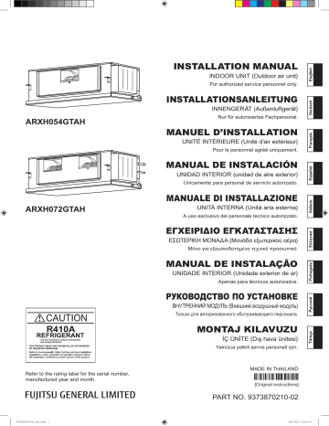 ARXH054GTAH | Installation manuel | Fujitsu ARXH072GTAH Guide d'installation | Fixfr