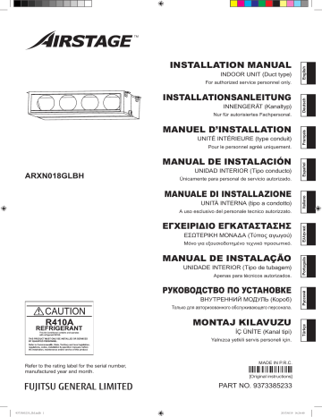 Installation manuel | Fujitsu ARXN018GLBH Guide d'installation | Fixfr