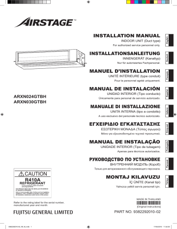 ARXN024GTBH | Installation manuel | Fujitsu ARXN030GTBH Guide d'installation | Fixfr