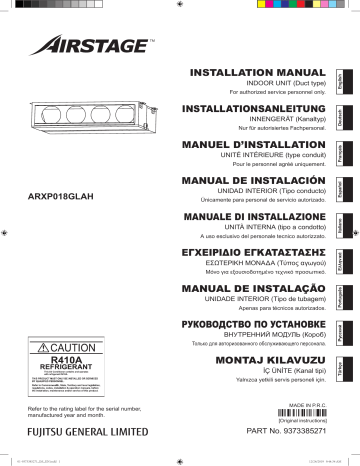 Installation manuel | Fujitsu ARXP018GLAH Guide d'installation | Fixfr