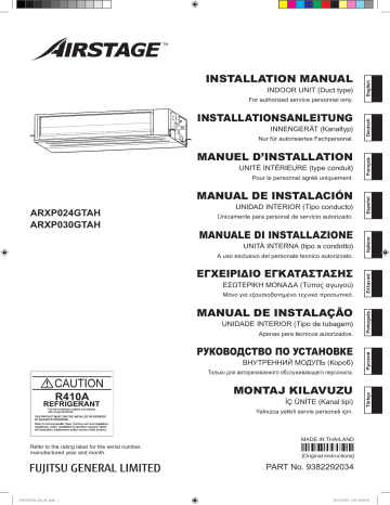 ARXP024GTAH | Installation manuel | Fujitsu ARXP030GTAH Guide d'installation | Fixfr