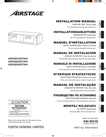 ARXQ024GTAH | ARXQ030GTAH | Installation manuel | Fujitsu ARXQ018GTAH Guide d'installation | Fixfr