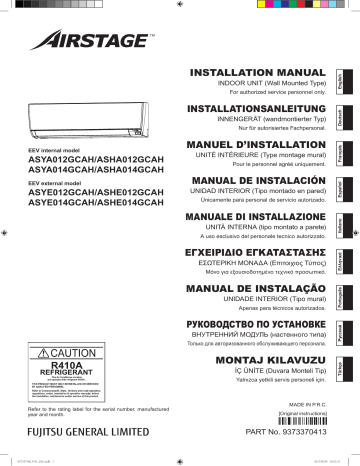 ASYE012GCAH | ASHA012GCAH | ASYE014GCAH | ASYA012GCAH | Installation manuel | Fujitsu ASYA014GCAH Guide d'installation | Fixfr