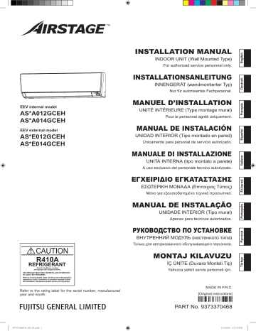 ASYE012GCEH | ASHA012GCEH | ASYE014GCEH | ASYA012GCEH | Installation manuel | Fujitsu ASYA014GCEH Guide d'installation | Fixfr