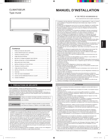 RSG09KPCA | RSG12KPCA | ASHG07KPCA | ASYG12KPCA | RSG07KPCA | Installation manuel | Fujitsu ASYG09KPCA Guide d'installation | Fixfr