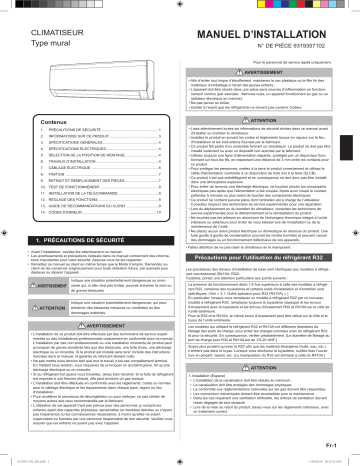 ASHG18KLCA | RSG18KLCA | Installation manuel | Fujitsu RSG24KLCA Guide d'installation | Fixfr