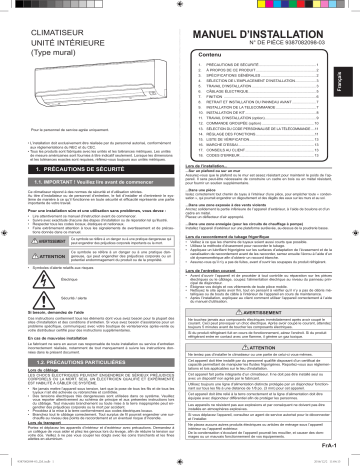 Installation manuel | Fujitsu ASU30RLE Guide d'installation | Fixfr