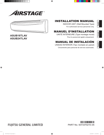 Installation manuel | Fujitsu ASUB18TLAV Guide d'installation | Fixfr