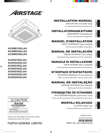 Installation manuel | Fujitsu AUXK018GLAH Guide d'installation | Fixfr