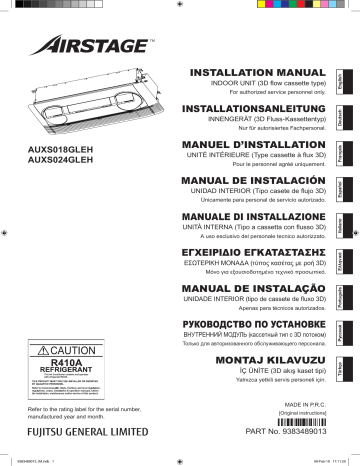 Installation manuel | Fujitsu AUXS018GLEH Guide d'installation | Fixfr