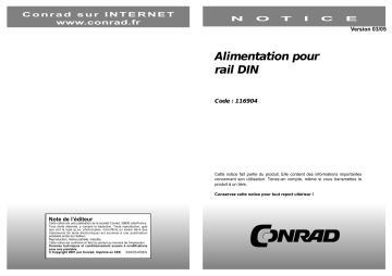 Mode d'emploi | Conrad Components Power module Component Input voltage (range): 230 V AC (max.) Output voltage (range): 12 V DC (max.) Manuel utilisateur | Fixfr