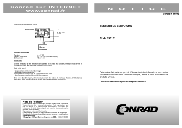 Mode d'emploi | Conrad SMD servo tester (L x W) 24 mm x 16 mm 1 pc(s) Manuel utilisateur | Fixfr