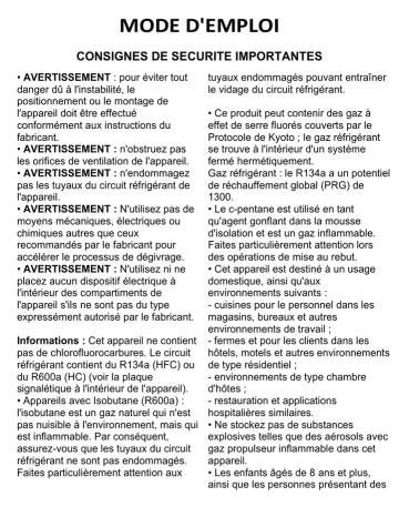 GTE 2112 | GTE 193 A2+ | WHS2121 | WHS1021 | WHS1421 | WHS1020 | PFHE 174 A++ | Mode d'emploi | Whirlpool WHS2122 Manuel utilisateur | Fixfr