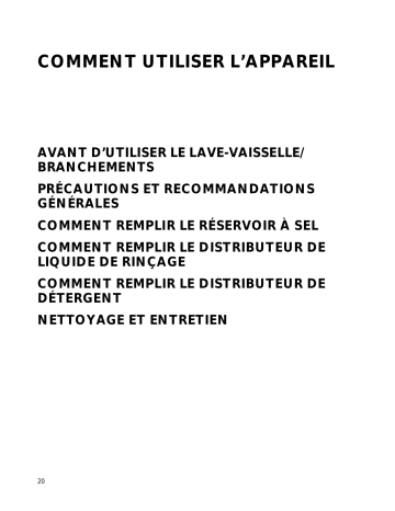 L 526 | DWF 445 W | DWF A40 S | DWF 445 S | DWF B40W | L 514 | L 526 S | Mode d'emploi | Whirlpool DWF A40 W Manuel utilisateur | Fixfr