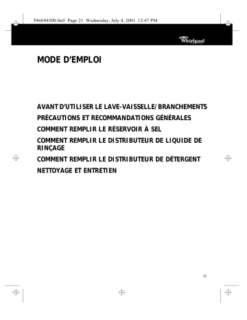 ADG 150 IN | ADG 150 WS | ADG 450 | ADG 150 BR | ADG 151 | Mode d'emploi | Whirlpool ADG Maxi Manuel utilisateur | Fixfr