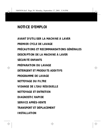 AWM 65 | AWM QUALITY 1200 | San Marino 1000 | GRAND PRIX 1200 | AWM 6121 | AWM 6121/1 | AWM 5110 | AWM 6141 | Imola 1200 | AWM ECO 1200 | AWM 6101 | EXPERT 1200 I | AWM 1400 EX | AWM 6109 | GRAND PRIX 1000 | Mode d'emploi | Whirlpool AWM ECO 1000 Manuel utilisateur | Fixfr