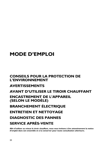 60123908 | Mode d'emploi | Whirlpool 20123910 Manuel utilisateur | Fixfr