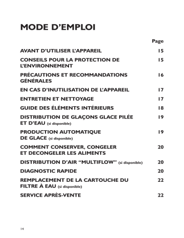 20RU-D3L | 20RI-D4L | WSC5533 S | Mode d'emploi | Whirlpool 25RI-D4 PT Manuel utilisateur | Fixfr