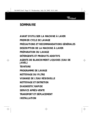 AWM 3100 | AWM 5100/1 | San Marino 1000 | AWM 5110 | Magic 1000 | AWM 4100 | Mode d'emploi | Whirlpool AWM 6100 Manuel utilisateur | Fixfr